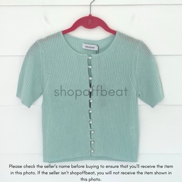 NEW Naadam Silk Cashmere Ribbed Short Sleeve Cardigan Pale Blue XS - Picture 10 of 14